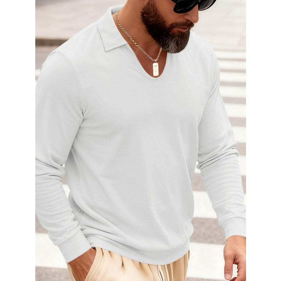 Men’s Full Size Slim Fit Long Sleeve Polo Plus Size Apparel and Accessories