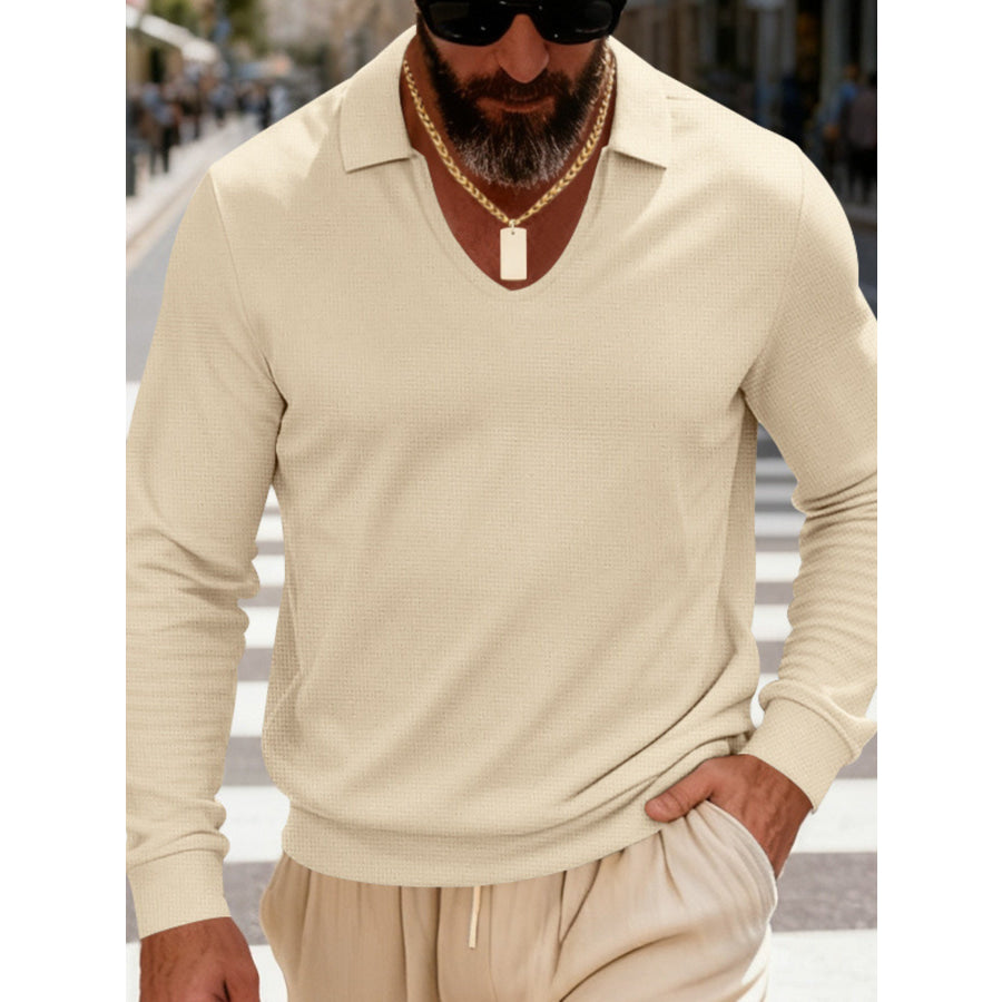 Men’s Full Size Slim Fit Long Sleeve Polo Plus Size Apparel and Accessories
