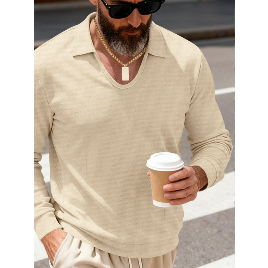 Men’s Full Size Slim Fit Long Sleeve Polo Plus Size Apparel and Accessories