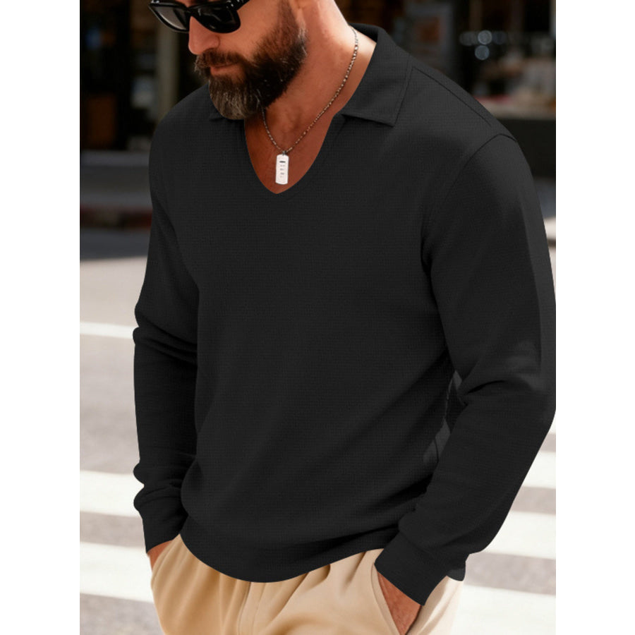 Men’s Full Size Slim Fit Long Sleeve Polo Plus Size Apparel and Accessories
