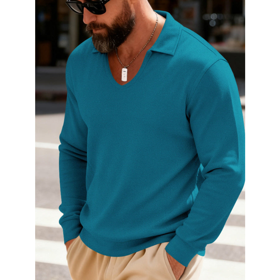 Men’s Full Size Slim Fit Long Sleeve Polo Plus Size Apparel and Accessories