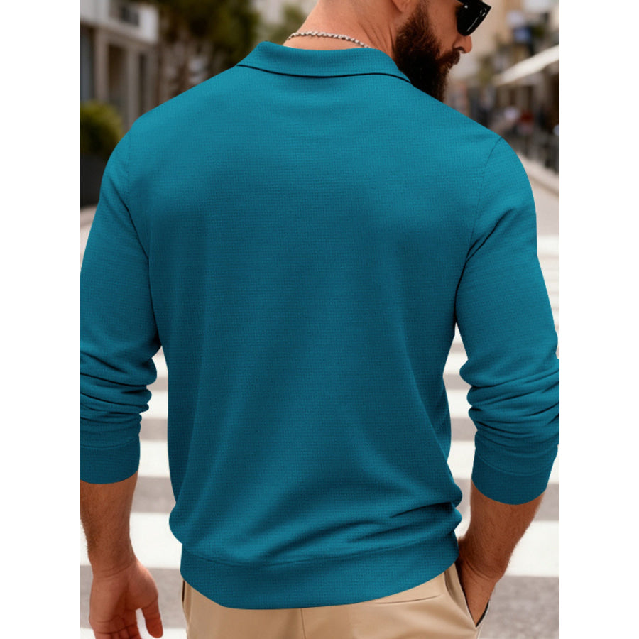 Men’s Full Size Slim Fit Long Sleeve Polo Plus Size Apparel and Accessories