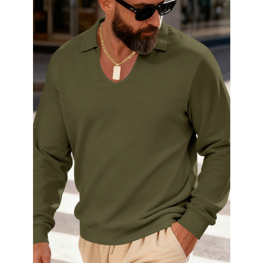 Men’s Full Size Slim Fit Long Sleeve Polo Plus Size Apparel and Accessories