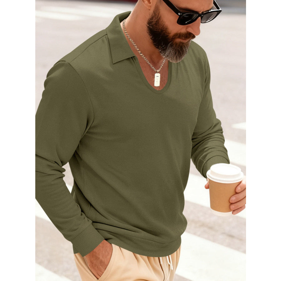 Men’s Full Size Slim Fit Long Sleeve Polo Plus Size Apparel and Accessories