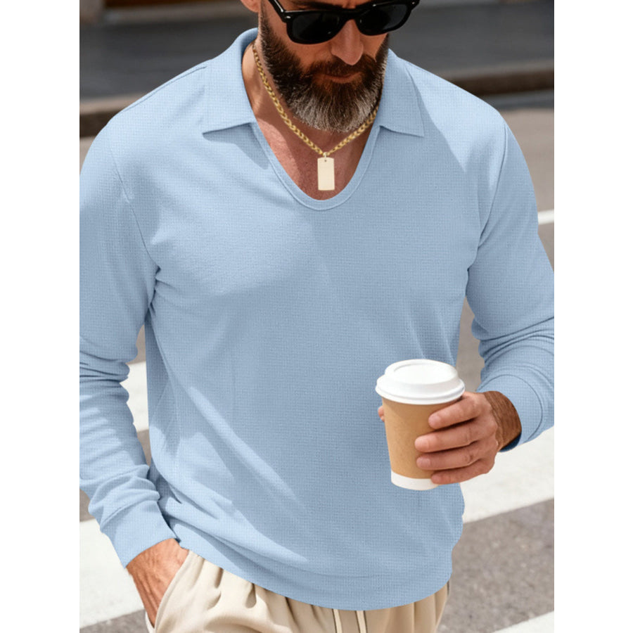 Men’s Full Size Slim Fit Long Sleeve Polo Plus Size Apparel and Accessories