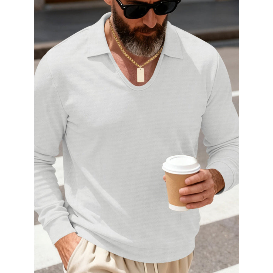 Men’s Full Size Slim Fit Long Sleeve Polo Plus Size White / S Apparel and Accessories