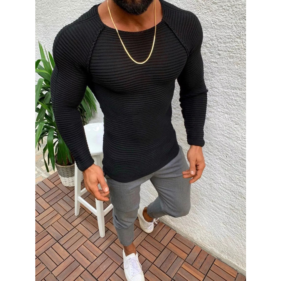 Men’s Full Size Slim Fit Long Sleeve Sweater Plus Size Black / S Apparel and Accessories