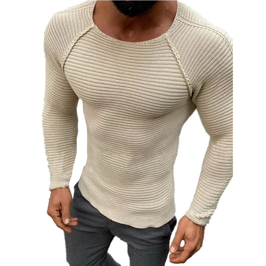 Men’s Full Size Slim Fit Long Sleeve Sweater Plus Size Khaki / S Apparel and Accessories