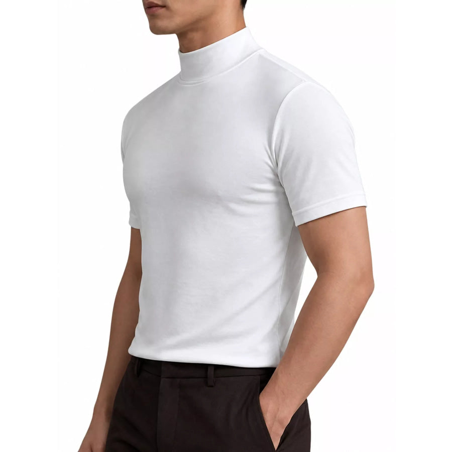 Men’s Full Size Slim Fit Mock Neck Short Sleeve T-Shirt Plus White-Short / S Apparel and Accessories