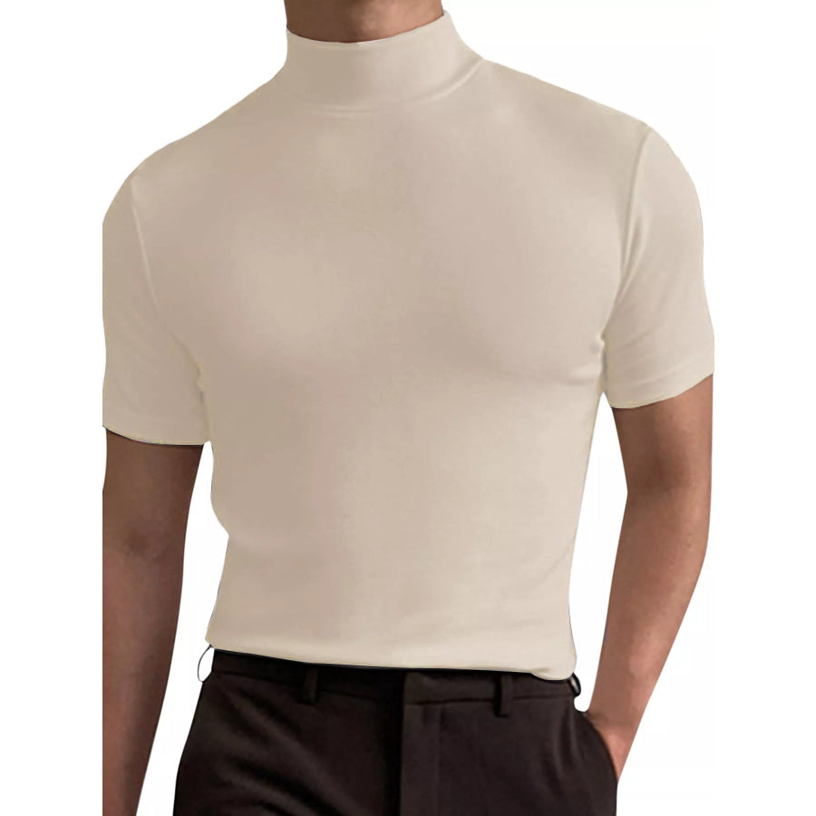 Men’s Full Size Slim Fit Mock Neck Short Sleeve T-Shirt Plus Apricot-Short / S Apparel and Accessories