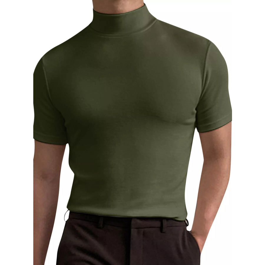 Men’s Full Size Slim Fit Mock Neck Short Sleeve T-Shirt Plus Army Green-Short / S Apparel and Accessories