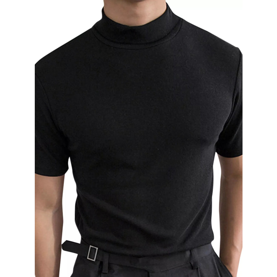 Men’s Full Size Slim Fit Mock Neck Short Sleeve T-Shirt Plus Black-Short / S Apparel and Accessories