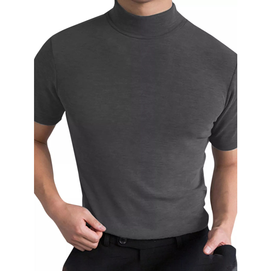 Men’s Full Size Slim Fit Mock Neck Short Sleeve T-Shirt Plus Gray-Short / S Apparel and Accessories