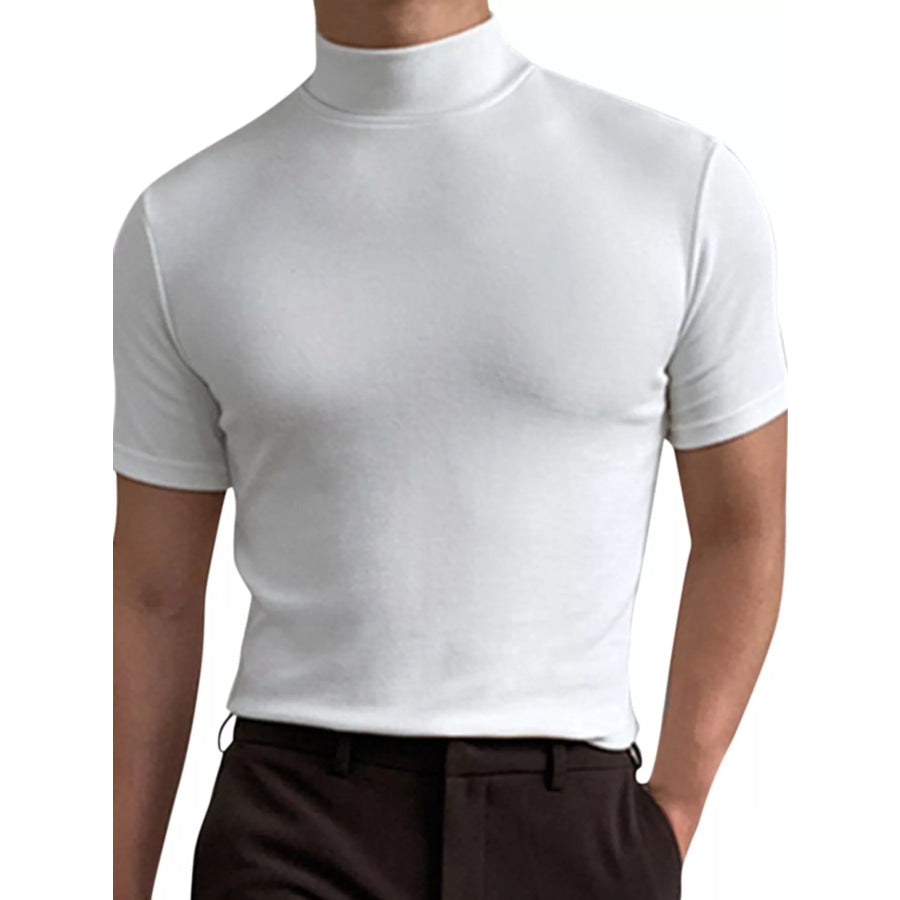 Men’s Full Size Slim Fit Mock Neck Short Sleeve T-Shirt Plus White-Short / S Apparel and Accessories