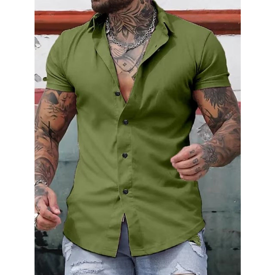 Men’s Full Size Slim Fit Short Sleeve Button-Down Shirt Plus Size Green / S Apparel and Accessories