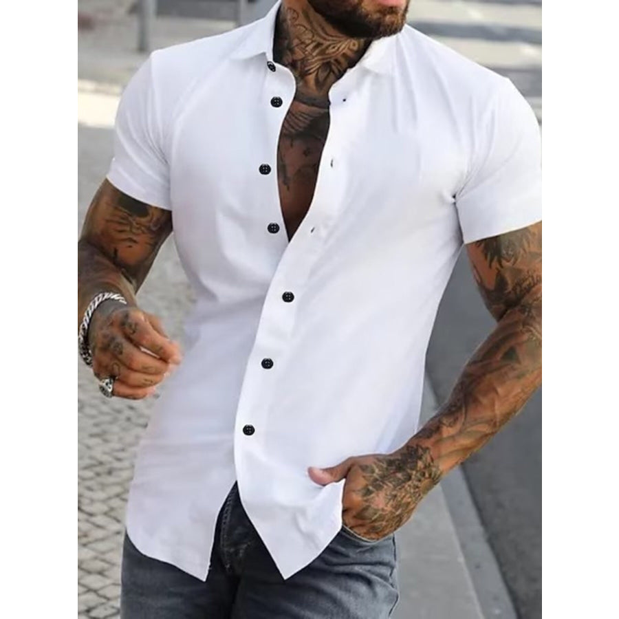 Men’s Full Size Slim Fit Short Sleeve Button-Down Shirt Plus Size White / S Apparel and Accessories