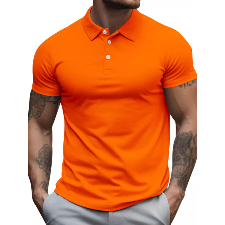 Men’s Full Size Slim Fit Short Sleeve Polo Plus Size Orange / S Apparel and Accessories