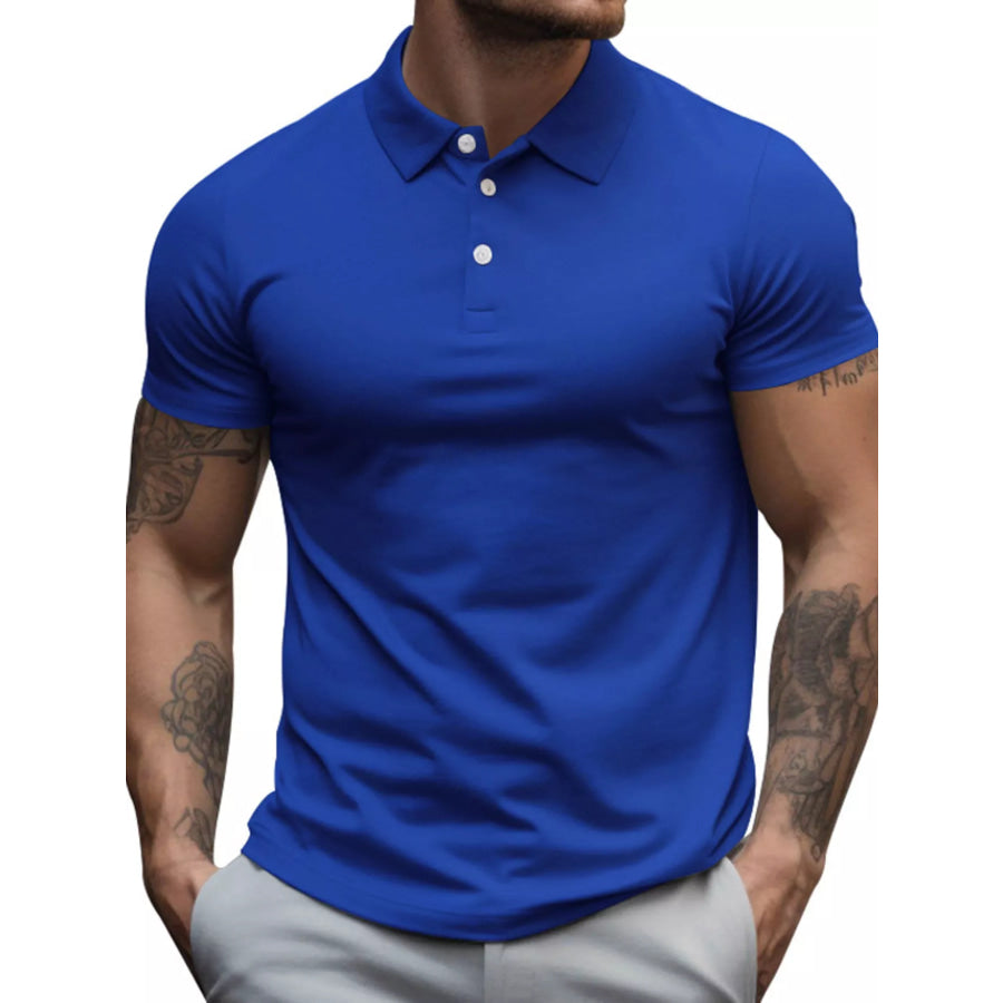 Men’s Full Size Slim Fit Short Sleeve Polo Plus Size Royal Blue / S Apparel and Accessories