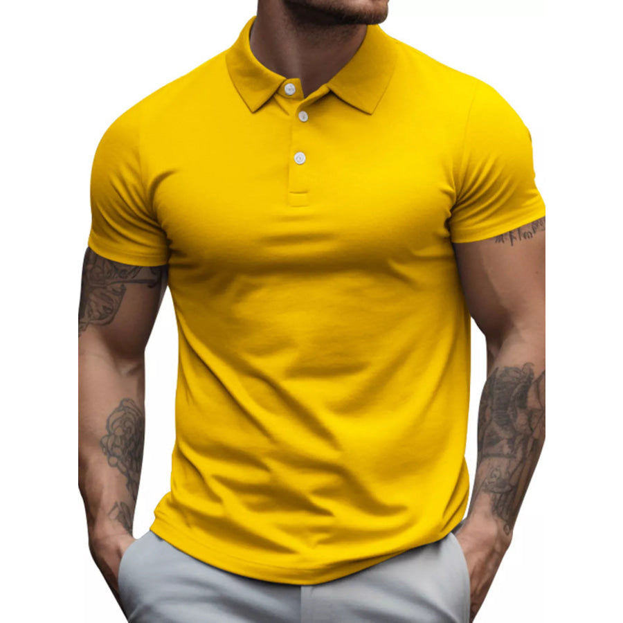 Men’s Full Size Slim Fit Short Sleeve Polo Plus Size Yellow / S Apparel and Accessories