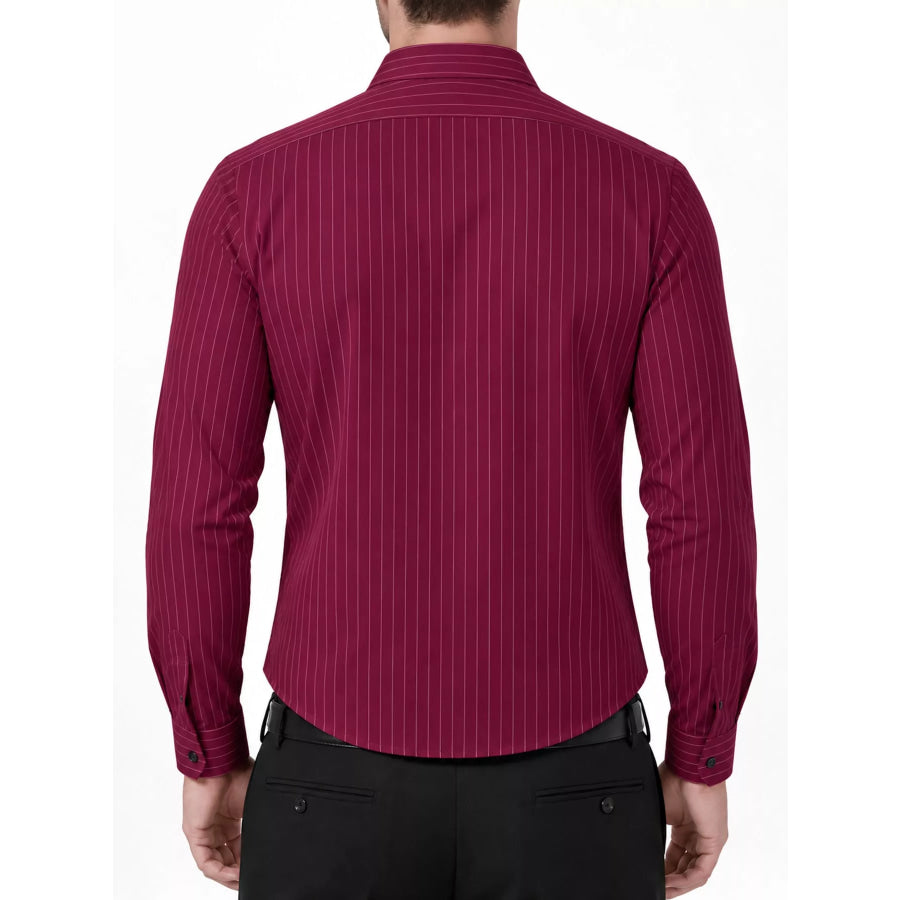 Men’s Full Size Slim Fit Striped Long Sleeve Dress Shirt Plus Apparel and Accessories