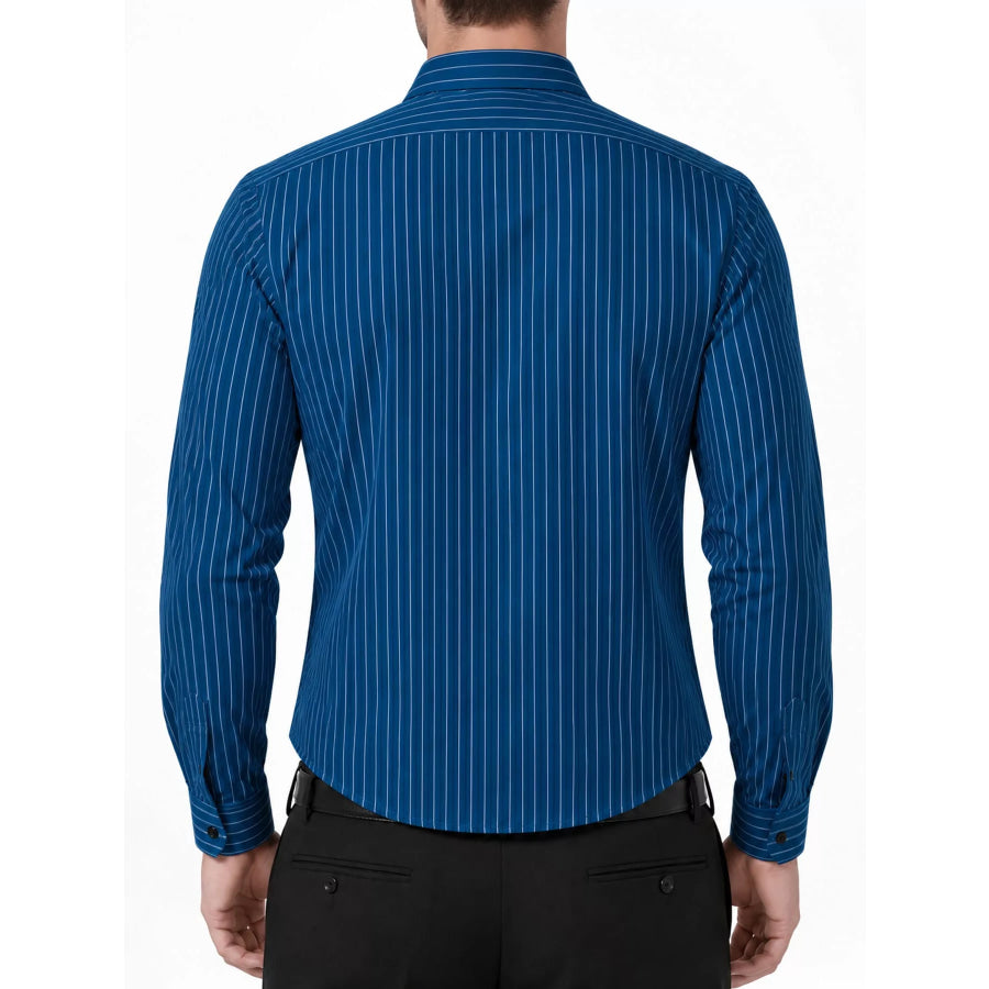 Men’s Full Size Slim Fit Striped Long Sleeve Dress Shirt Plus Apparel and Accessories