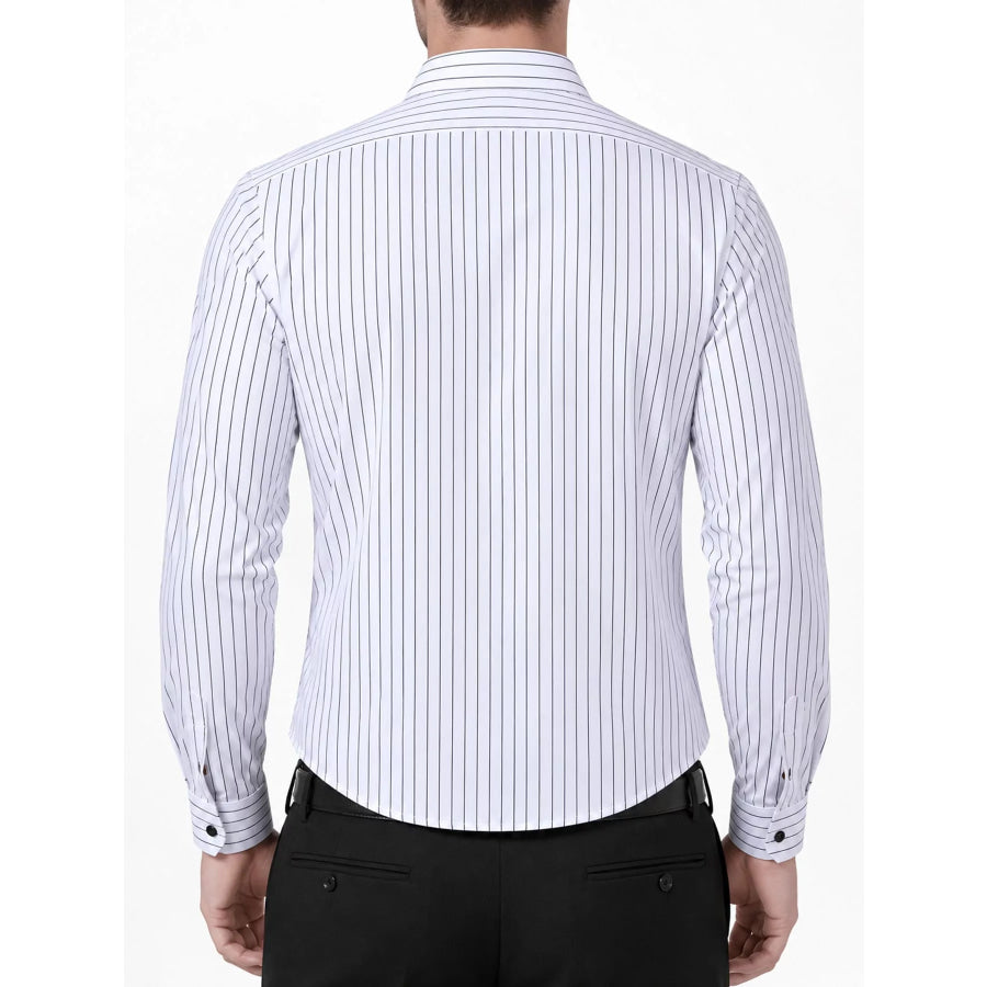 Men’s Full Size Slim Fit Striped Long Sleeve Dress Shirt Plus Apparel and Accessories