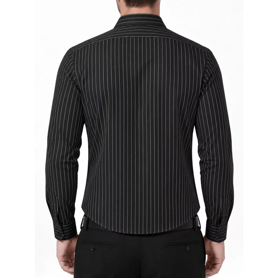 Men’s Full Size Slim Fit Striped Long Sleeve Dress Shirt Plus Apparel and Accessories
