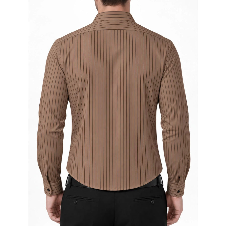 Men’s Full Size Slim Fit Striped Long Sleeve Dress Shirt Plus Apparel and Accessories