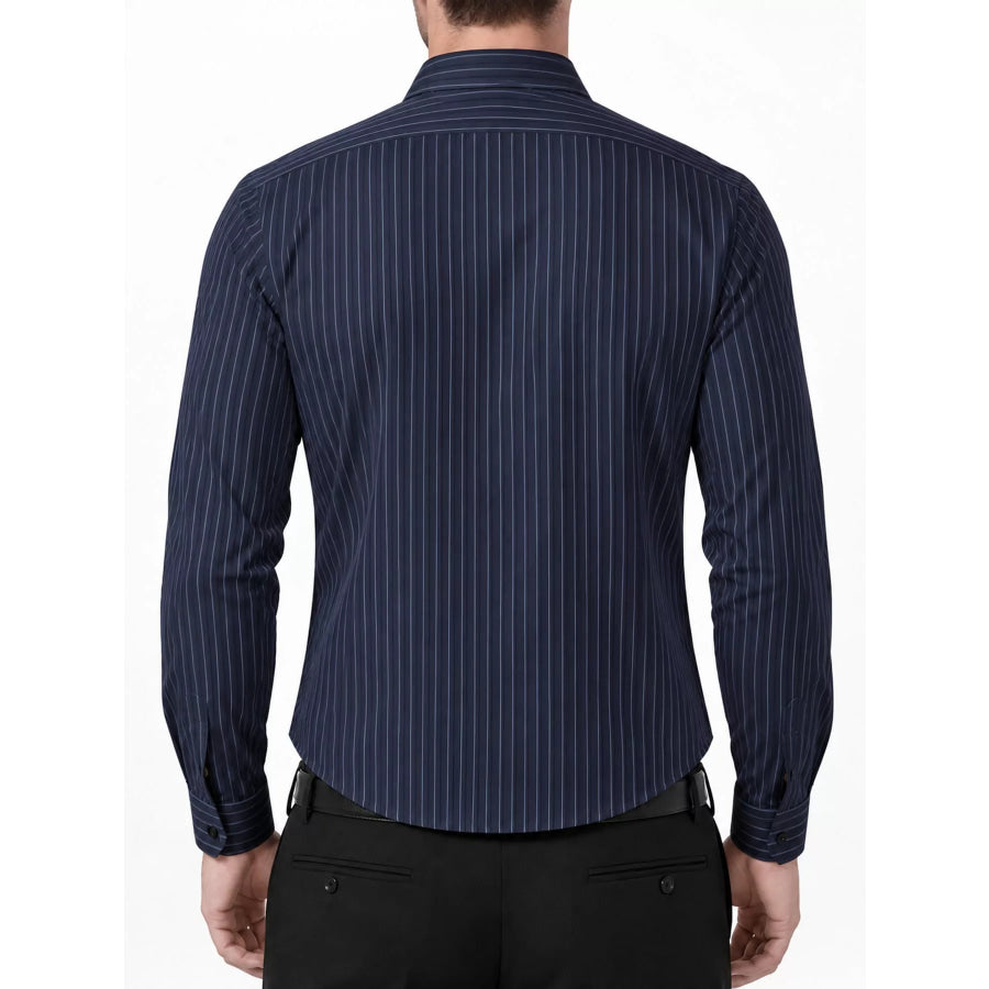 Men’s Full Size Slim Fit Striped Long Sleeve Dress Shirt Plus Apparel and Accessories