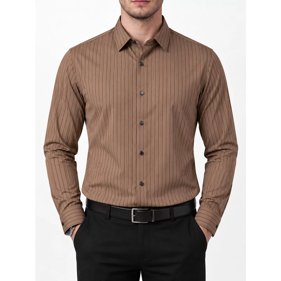 Men’s Full Size Slim Fit Striped Long Sleeve Dress Shirt Plus Apparel and Accessories