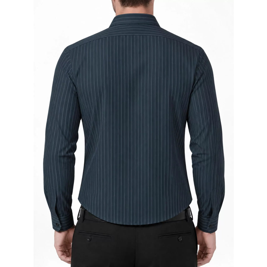 Men’s Full Size Slim Fit Striped Long Sleeve Dress Shirt Plus Apparel and Accessories