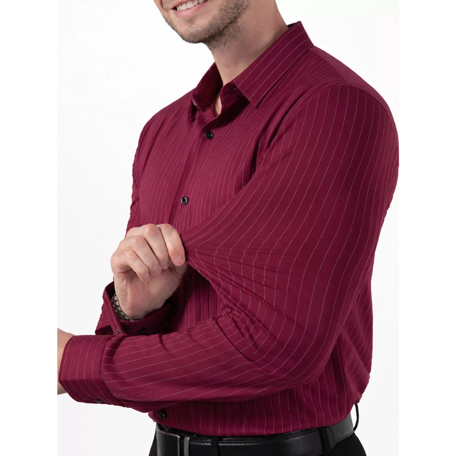 Men’s Full Size Slim Fit Striped Long Sleeve Dress Shirt Plus Apparel and Accessories