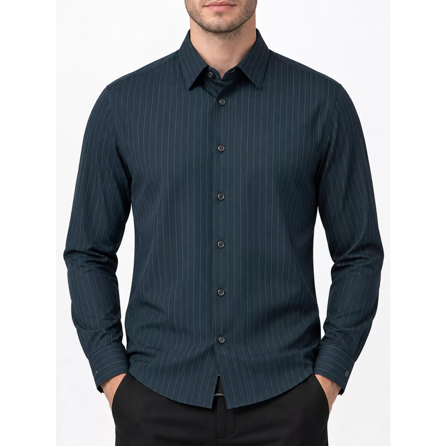 Men’s Full Size Slim Fit Striped Long Sleeve Dress Shirt Plus Apparel and Accessories