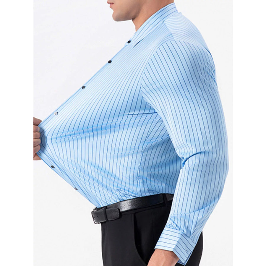 Men’s Full Size Slim Fit Striped Long Sleeve Dress Shirt Plus Apparel and Accessories