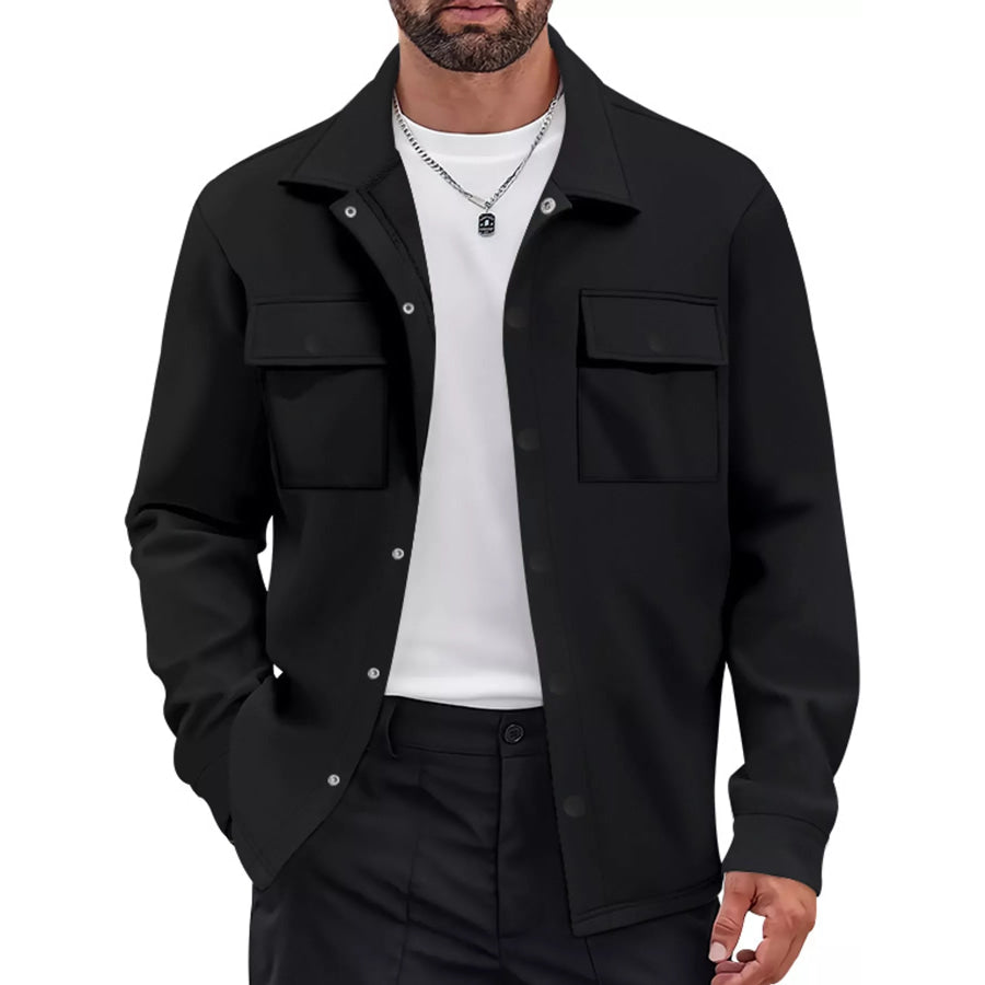 Men’s Full Size Snap Down Long Sleeve Jacket Plus Black / S Apparel and Accessories