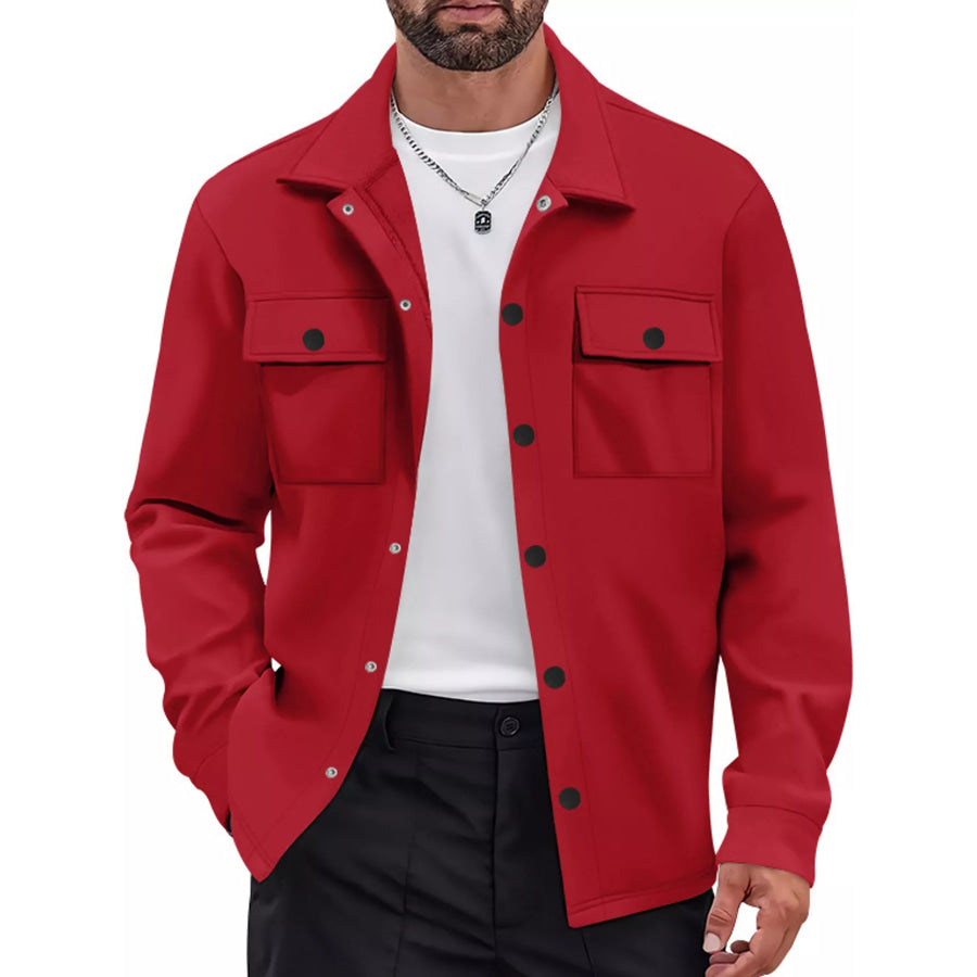 Men’s Full Size Snap Down Long Sleeve Jacket Plus Bright Red / S Apparel and Accessories