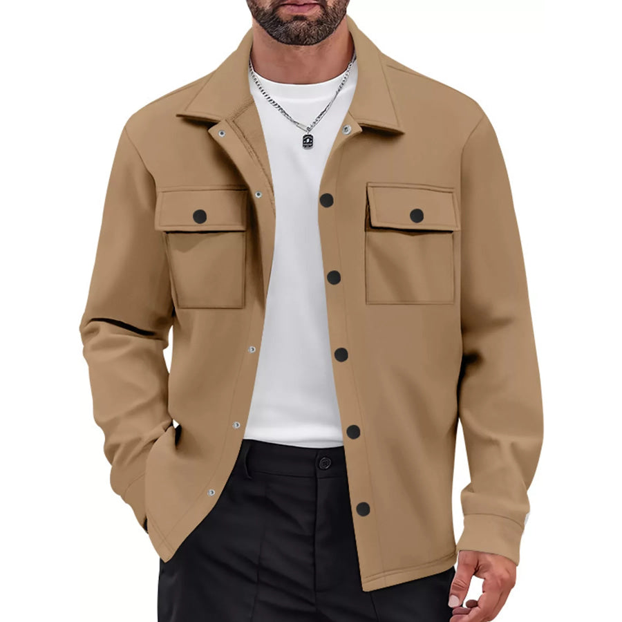 Men’s Full Size Snap Down Long Sleeve Jacket Plus Camel / S Apparel and Accessories