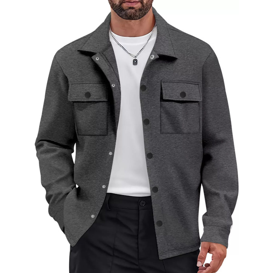 Men’s Full Size Snap Down Long Sleeve Jacket Plus Dark Gray / S Apparel and Accessories