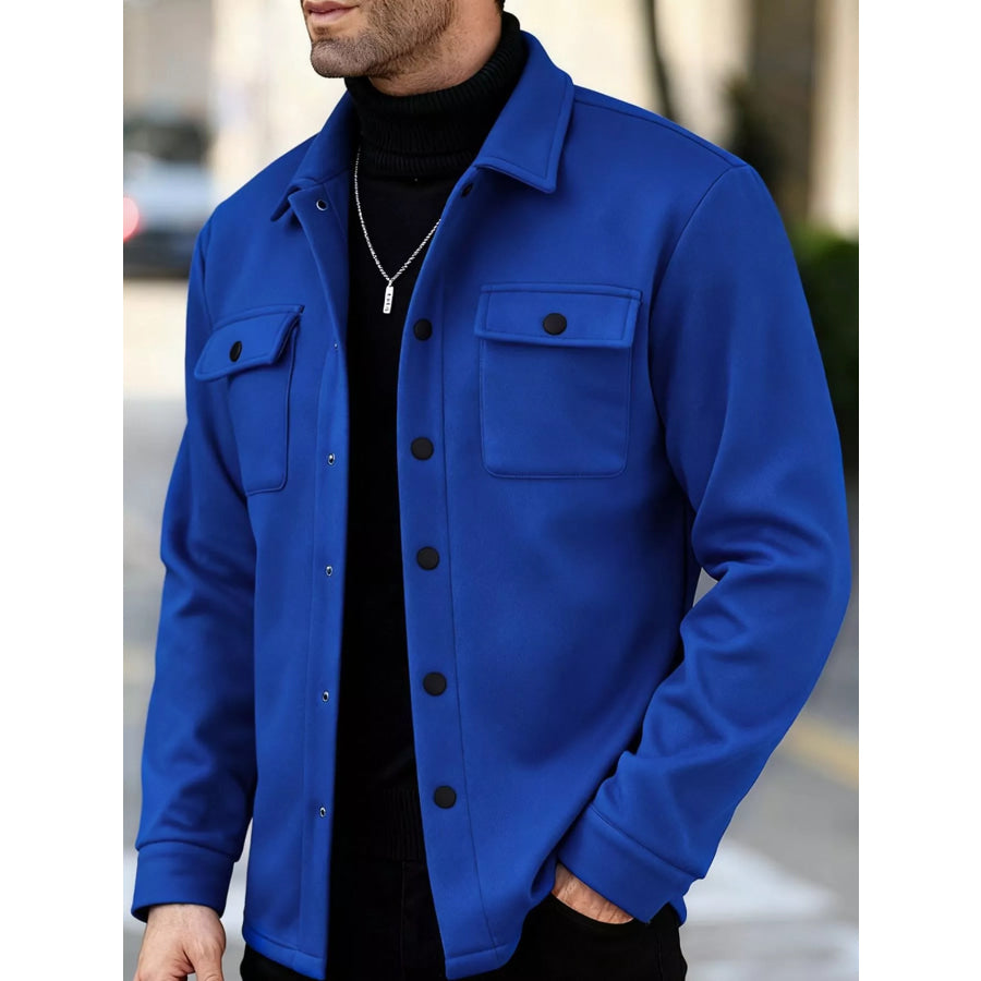 Men’s Full Size Snap Down Long Sleeve Jacket Plus Royal Blue / S Apparel and Accessories