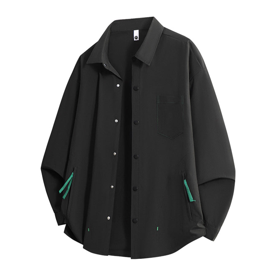 Men’s Full Size Snap Down Long Sleeve Shacket Plus Size Black / S Apparel and Accessories