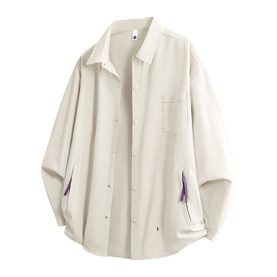 Men’s Full Size Snap Down Long Sleeve Shacket Plus Size Ivory / S Apparel and Accessories