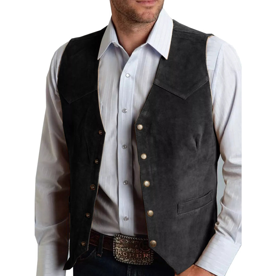 Men’s Full Size Snap Down Vest Plus Black / XS Apparel and Accessories