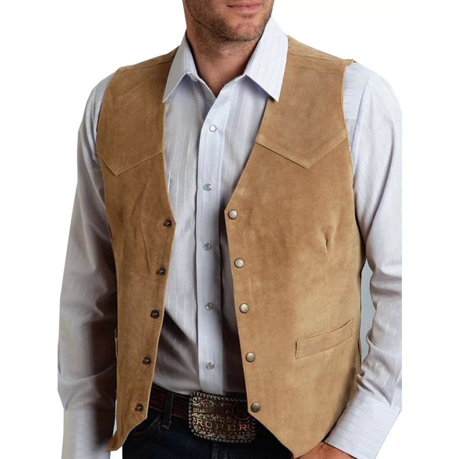 Men’s Full Size Snap Down Vest Plus Brown / XS Apparel and Accessories