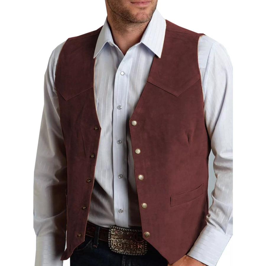 Men’s Full Size Snap Down Vest Plus Burgundy / XS Apparel and Accessories