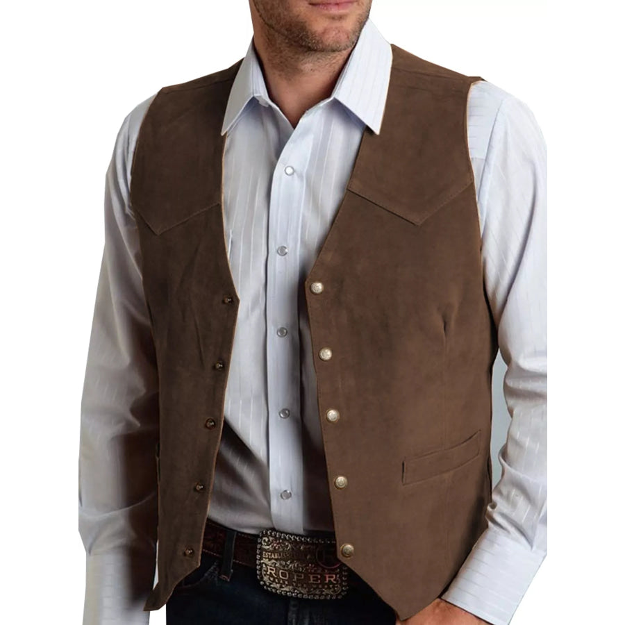 Men’s Full Size Snap Down Vest Plus Coffee / XS Apparel and Accessories