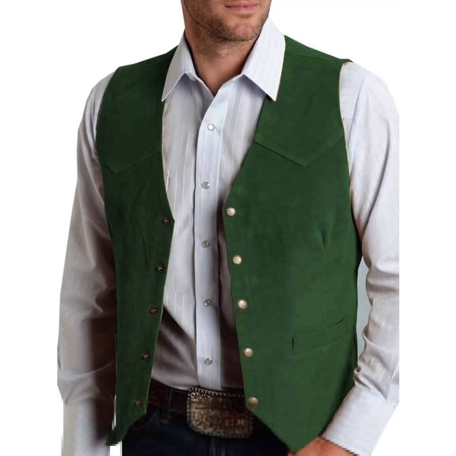 Men’s Full Size Snap Down Vest Plus Dark Green / XS Apparel and Accessories