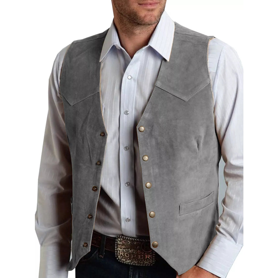Men’s Full Size Snap Down Vest Plus Gray / XS Apparel and Accessories