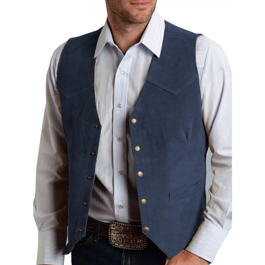 Men’s Full Size Snap Down Vest Plus Navy / XS Apparel and Accessories