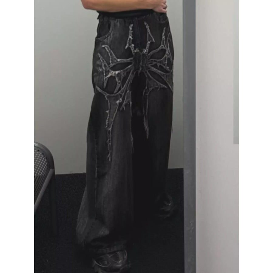 Men’s Full Size Spider Wide-Leg Streetwear Jeans Plus Apparel and Accessories