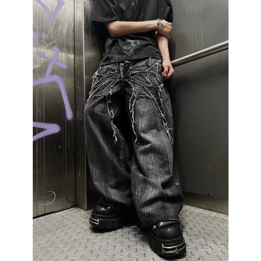 Men’s Full Size Spider Wide-Leg Streetwear Jeans Plus Black And Gray / S Apparel Accessories